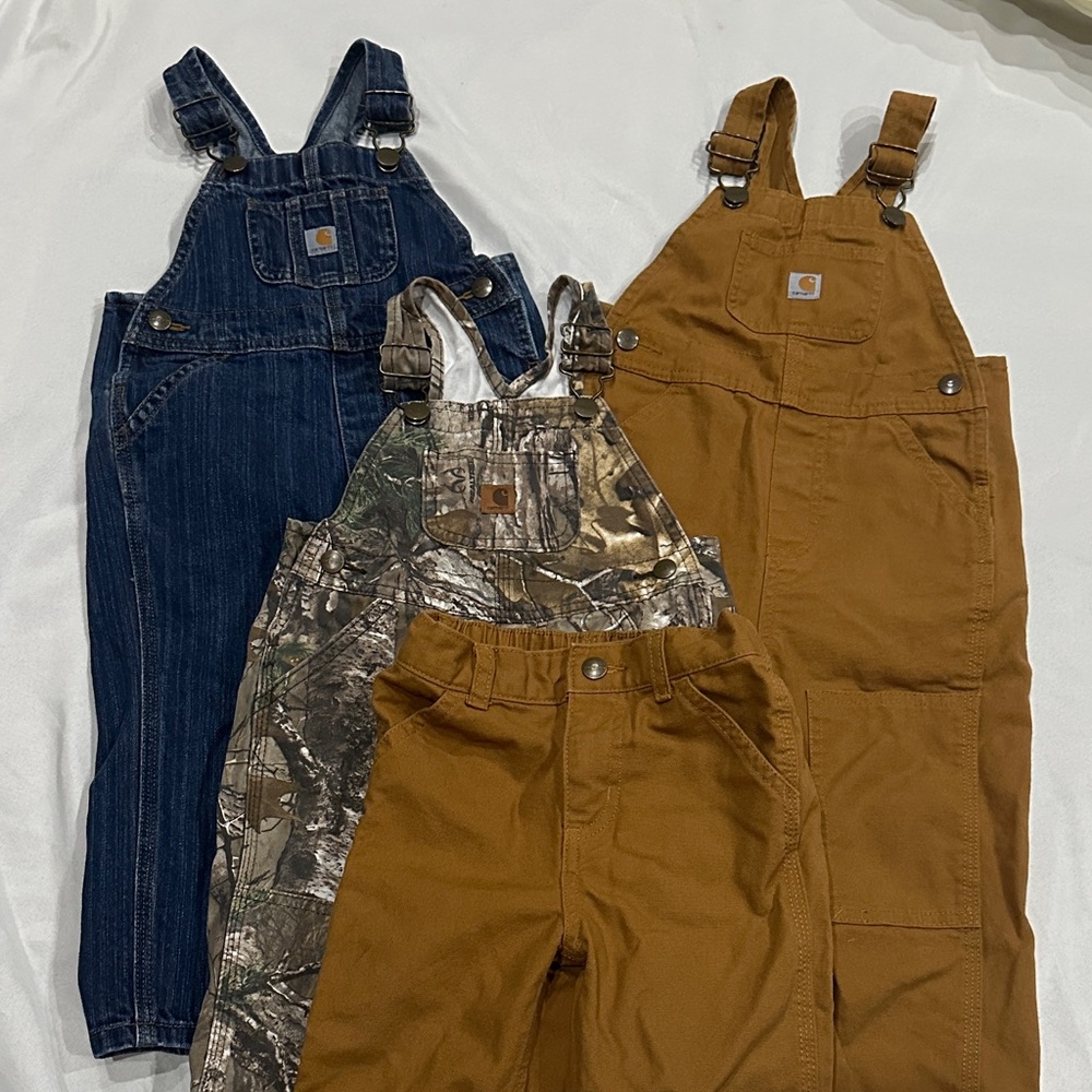 Lot of Carhartt Kids 24 Months 3 Overalls - Blue, Camouflage, and pants